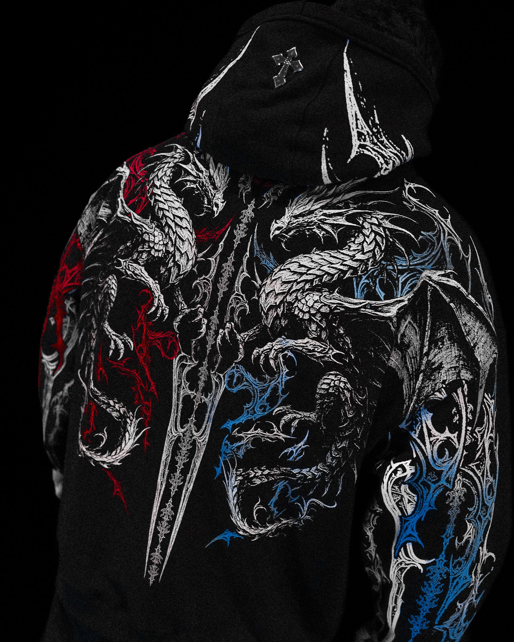 breathedivinity パーカー　限定 Dragon Blade Oversized Pullover Hoodie [FIRE AND ICE