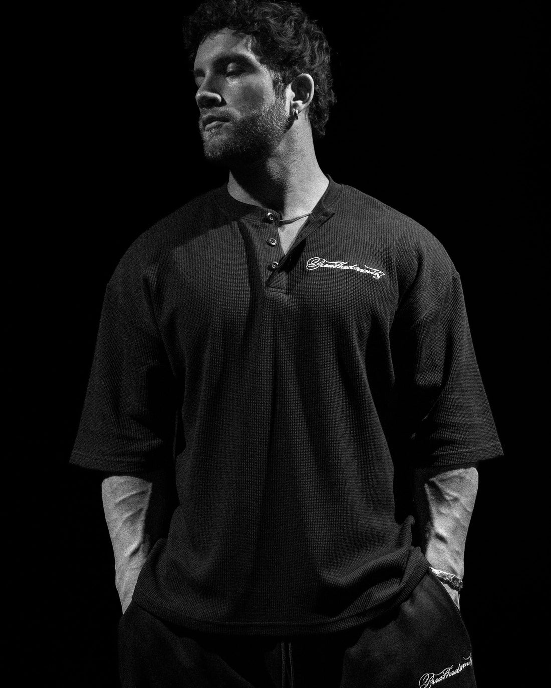 Oversized Elegance Waffle Henley [VOID BLACK]