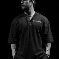 Oversized Elegance Waffle Henley [VOID BLACK]