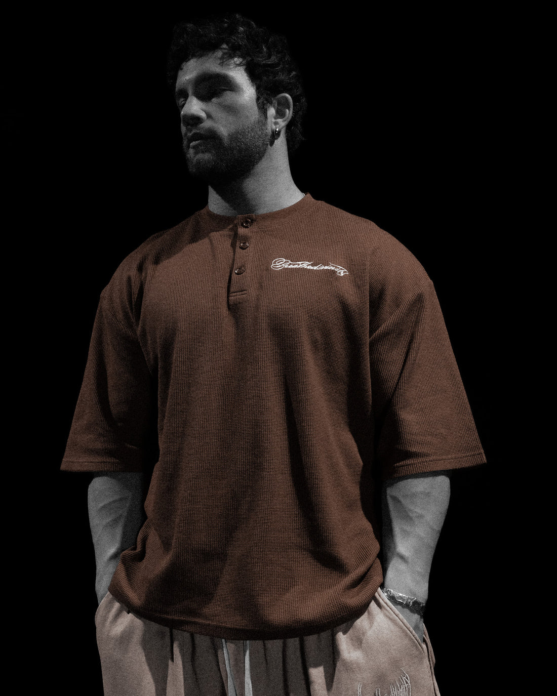 Oversized Elegance Waffle Henley [HAZELNUT]