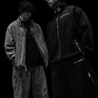 Deconstructed Oversized Cut & Sew Panel Full Zip Jacket [VOID BLACK]