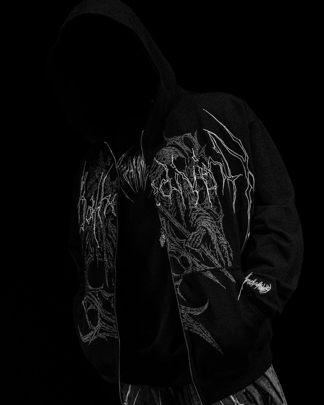 Grim Reaper Embroidered Oversized Zip-up Hoodie [GHOST]