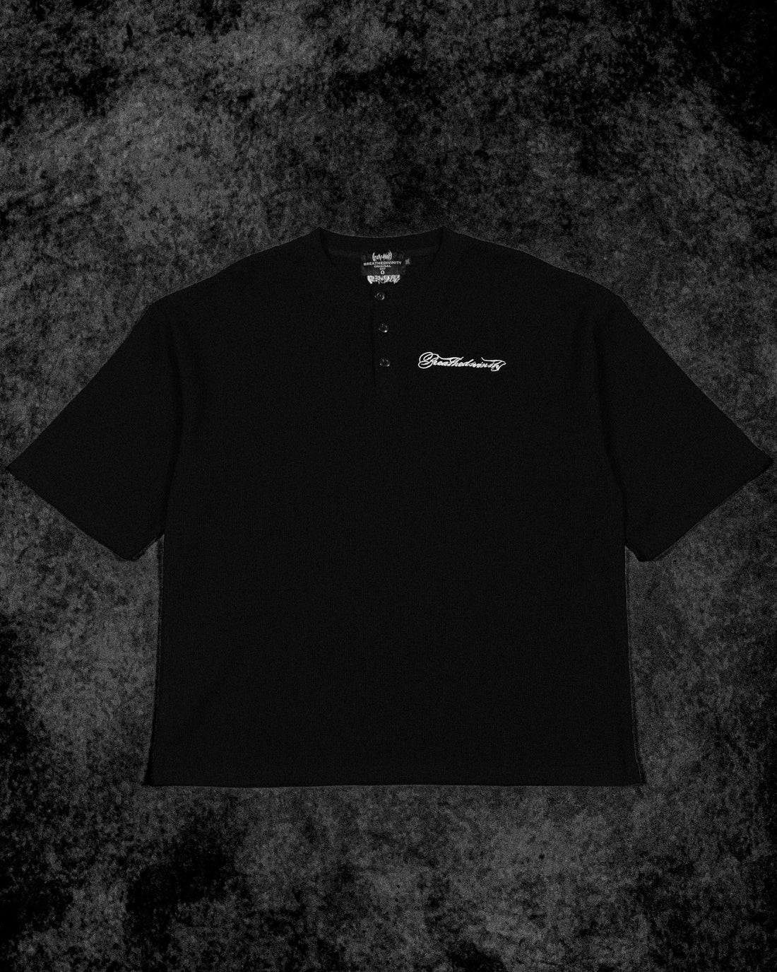 Oversized Elegance Waffle Henley [VOID BLACK]