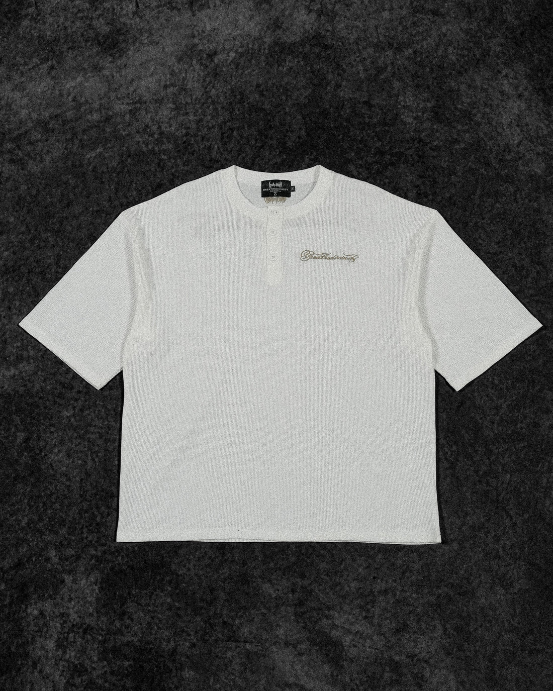 Oversized Elegance Waffle Henley [IVORY]