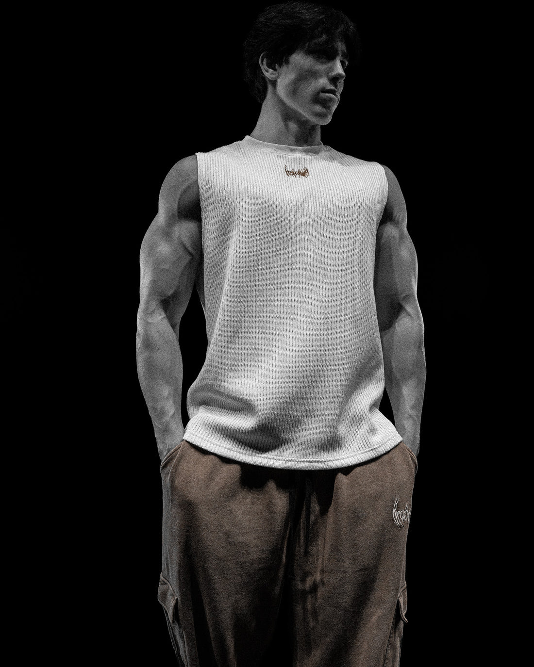 Waffle Knit Cut-off Tee [CREAME BRULEE]