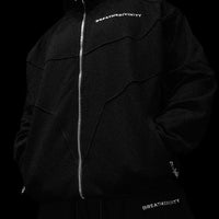 Deconstructed Oversized Cut & Sew Panel Full Zip Jacket [VOID BLACK]
