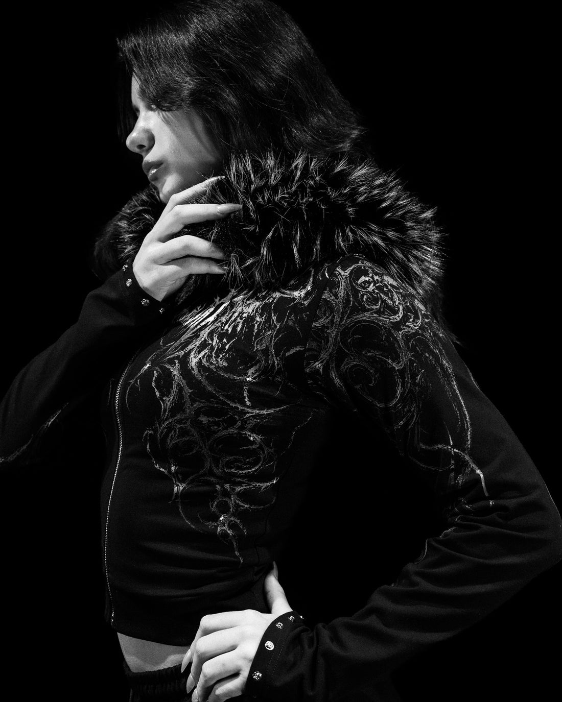 Infernal Faux Fur Lined Zip-Up [VOID BLACK]