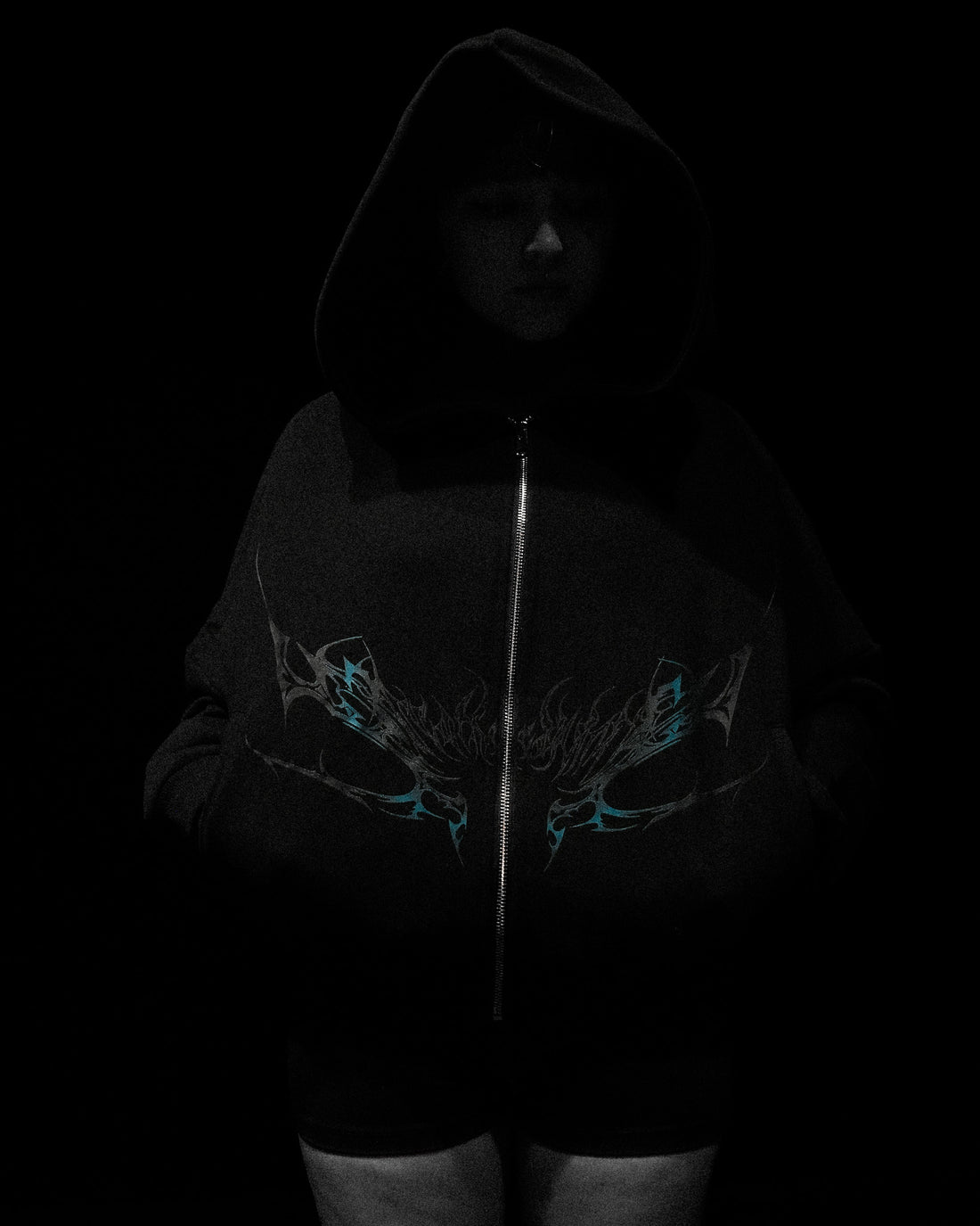 Women's Midnight Veil Cropped Zip-up Hoodie [STARLIGHT]