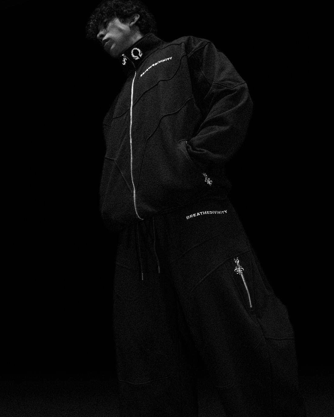 Deconstructed Oversized Cut & Sew Panel Full Zip Jacket [VOID BLACK]