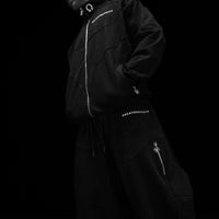 Deconstructed Oversized Cut & Sew Panel Full Zip Jacket [VOID BLACK]