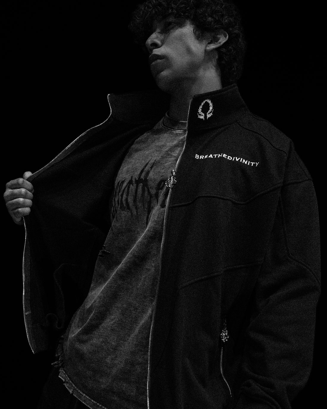 Deconstructed Oversized Cut & Sew Panel Full Zip Jacket [VOID BLACK]