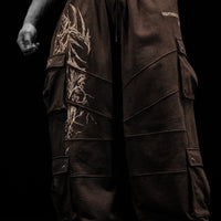 937 Embroidered Tactical Oversized Uncuffed Cargos [ROOT BEER]