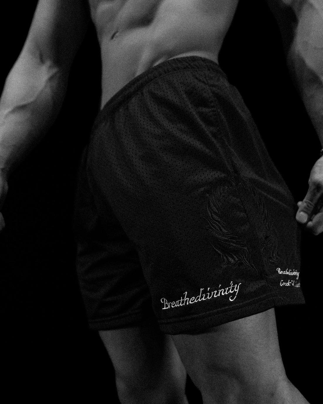 Omega Embroidery Bodybuilding Mesh Shorts [VOID BLACK]