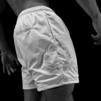 Omega Embroidery Bodybuilding Mesh Shorts [DIVINE WHITE]
