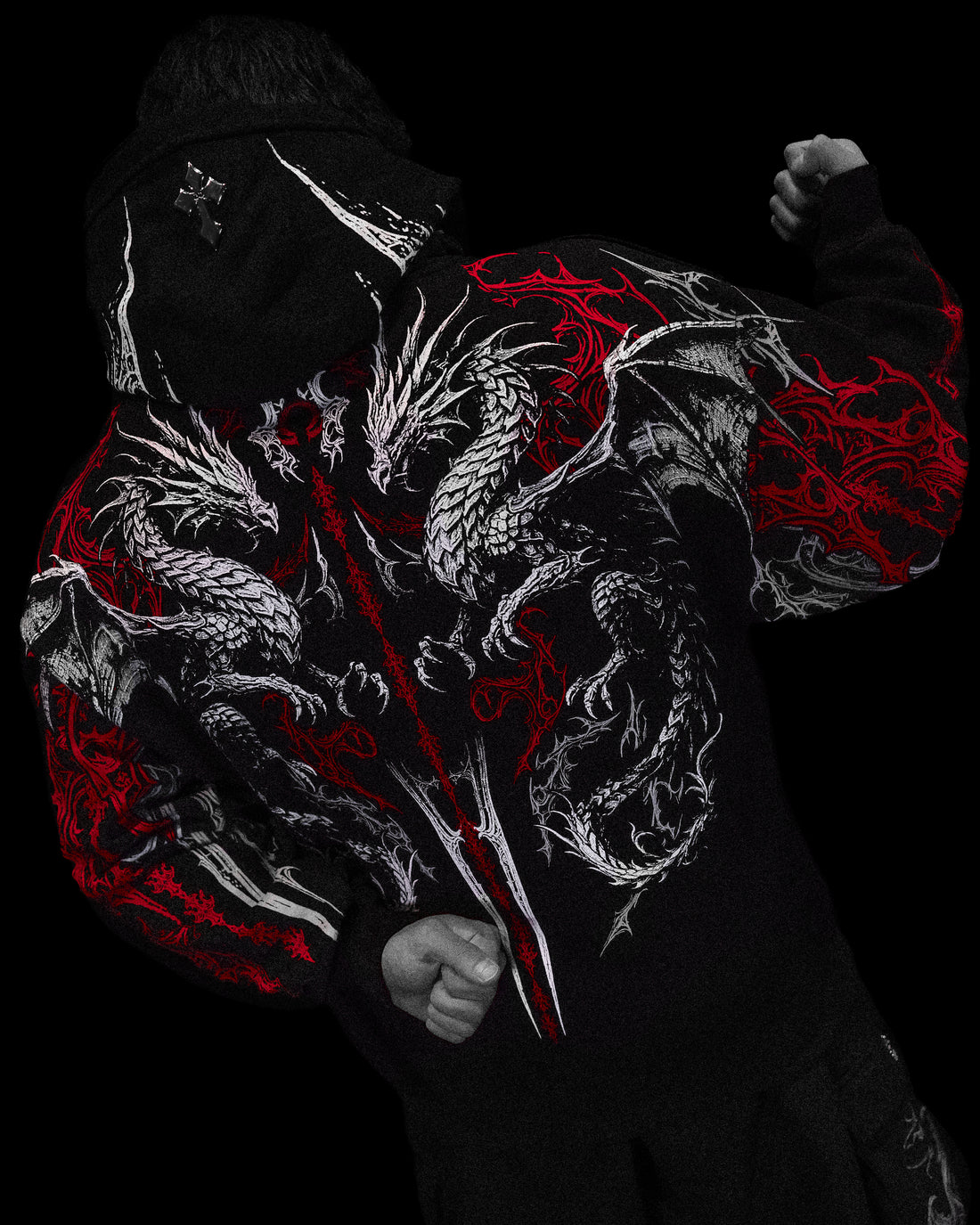Dragon Blade Oversized pullover hoodie [HEAVENLY RED]