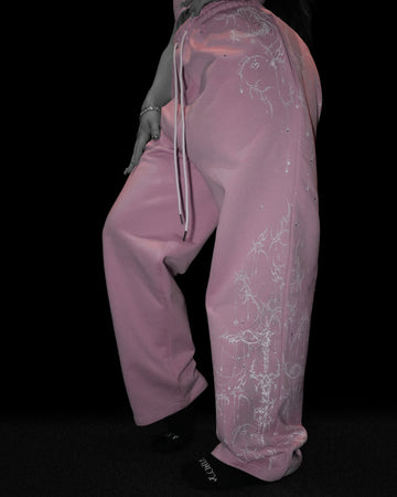 Women's Shattered Blade Rhinestone Uncuffed Sweatpants [PINK]