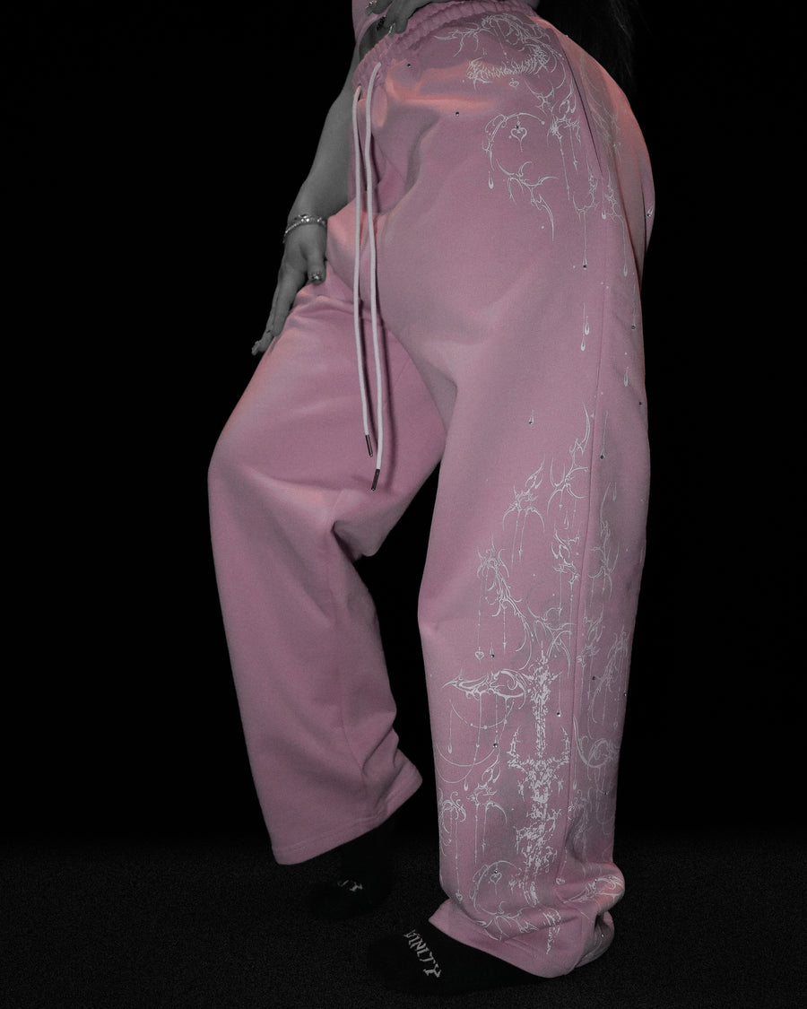 Women's Shattered Blade Rhinestone Uncuffed Sweatpants [PINK]