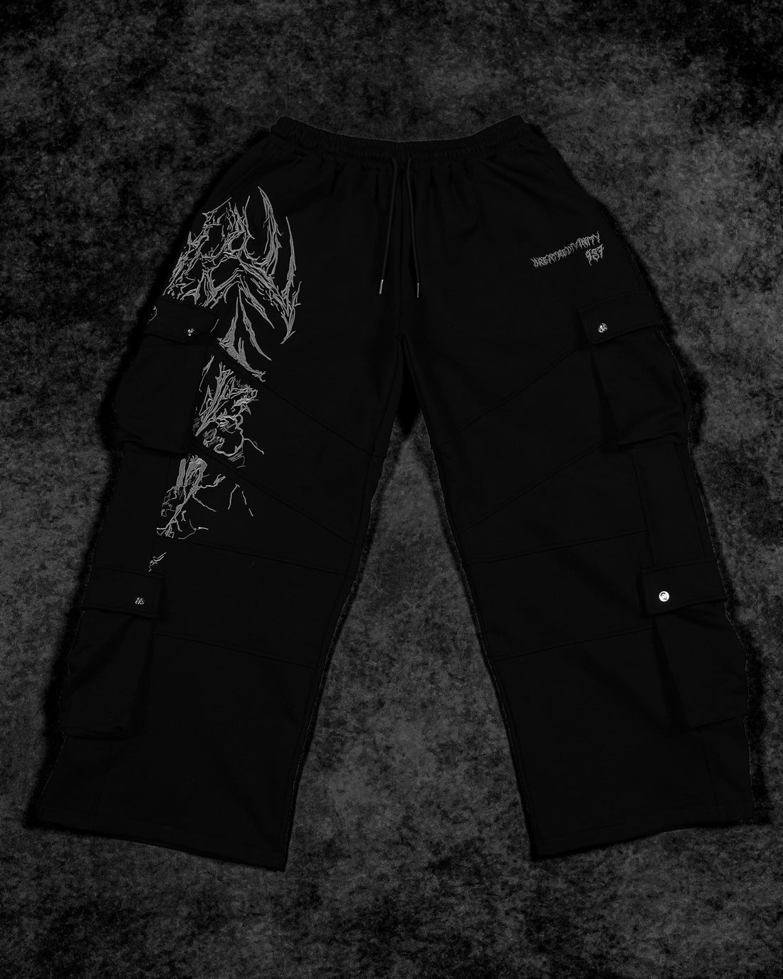 937 Embroidered Tactical Oversized Uncuffed Cargos [VOID BLACK]