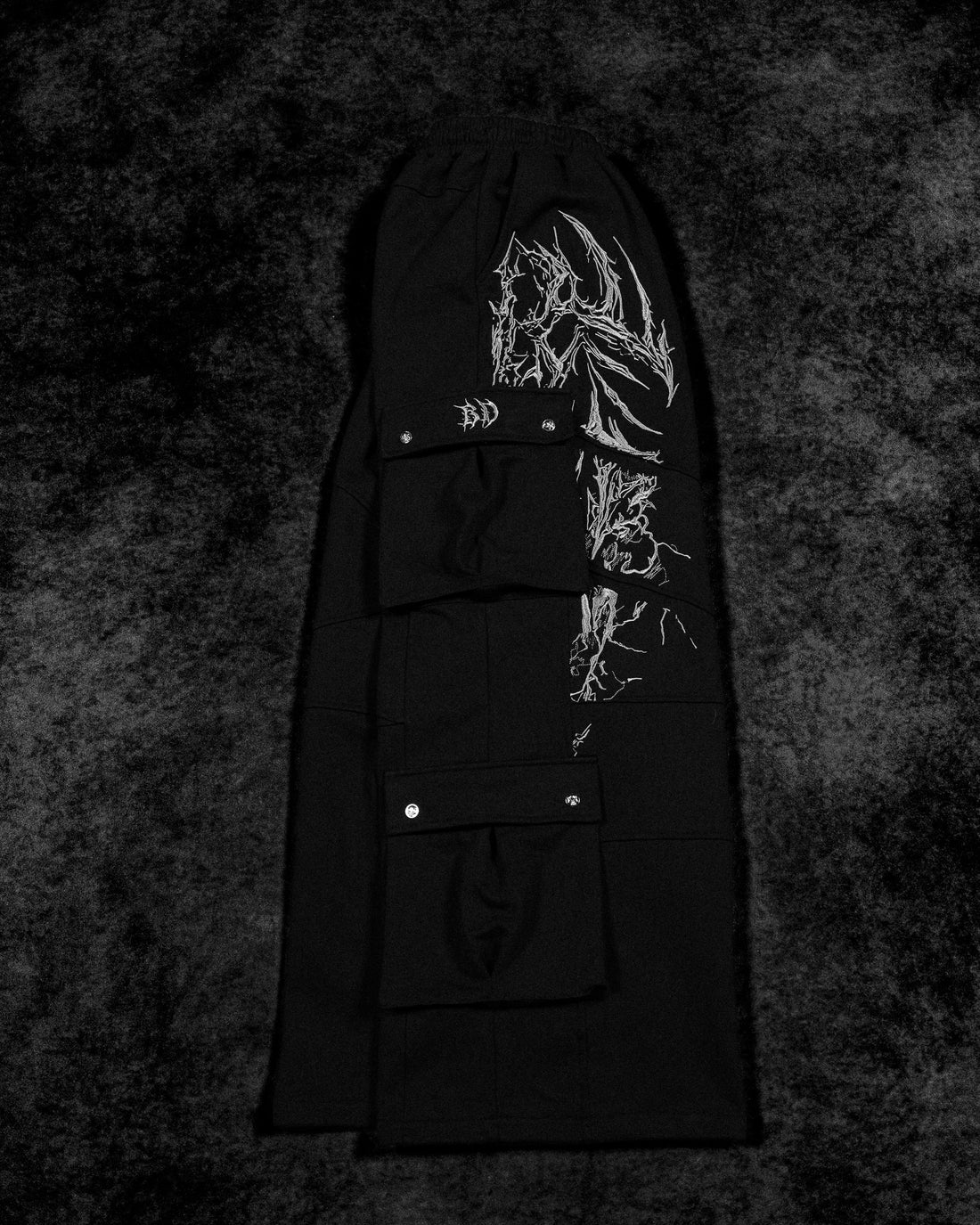 937 Embroidered Tactical Oversized Uncuffed Cargos [VOID BLACK]