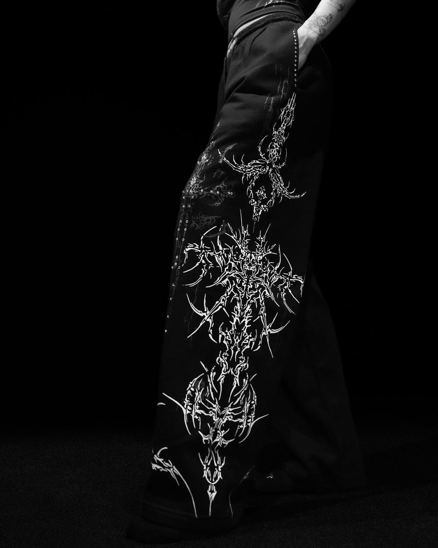 Women's Widow's Blade Rhinestone Uncuffed luxury sweatpants [VOID BLACK]