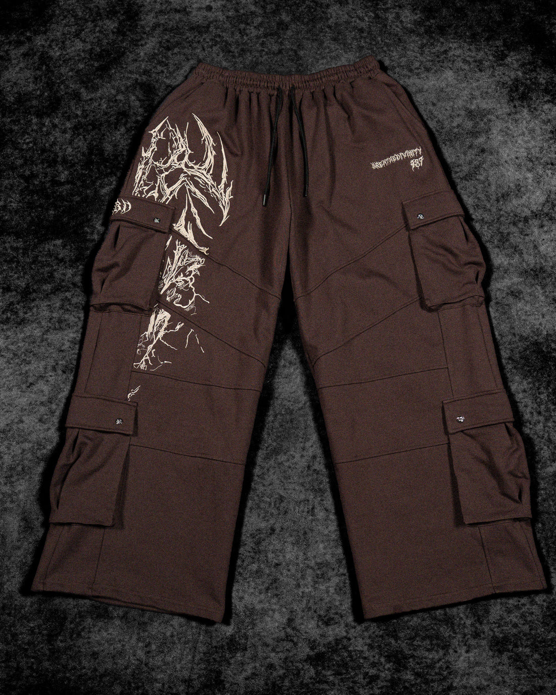 937 Embroidered Tactical Oversized Uncuffed Cargos [ROOT BEER]