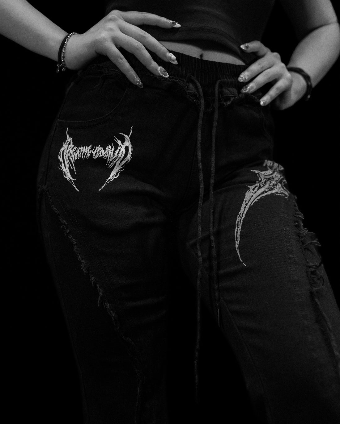 Flared Distressed Denim Jeans [VOID BLACK]