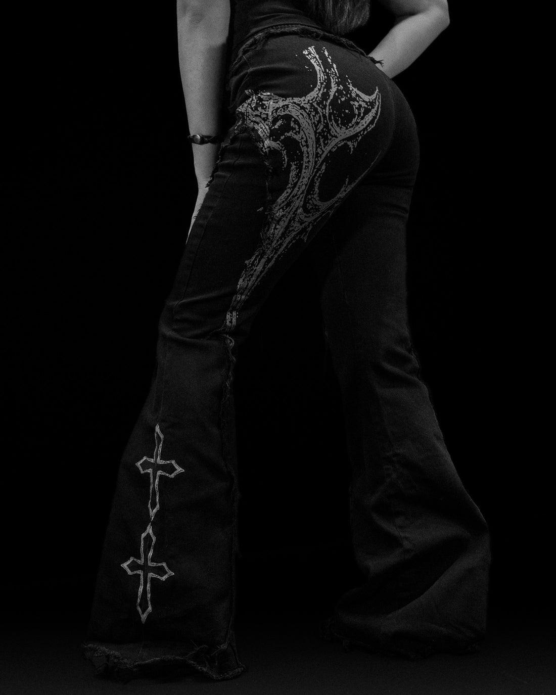 Flared Distressed Denim Jeans [VOID BLACK]