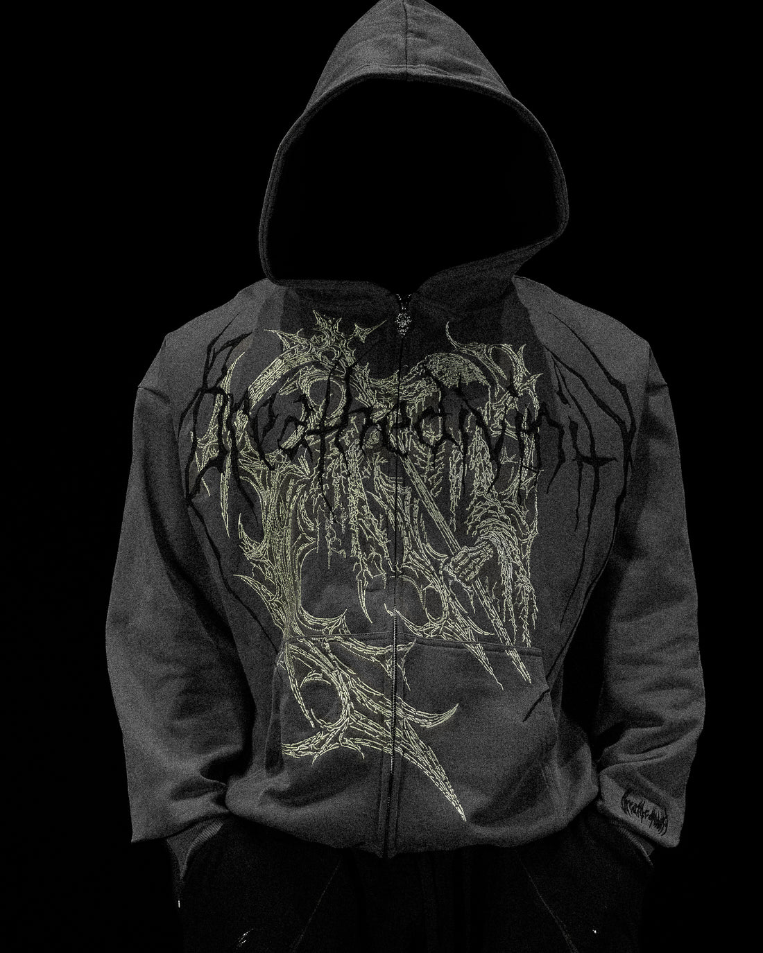 Grim Reaper Embroidered Oversized Zip-up Hoodie [DECAY]