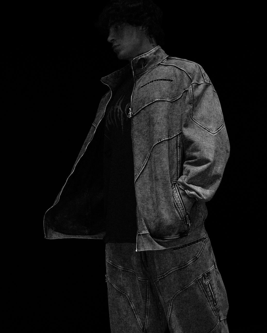 Deconstructed Oversized Cut & Sew Panel Full Zip Jacket [VINTAGE