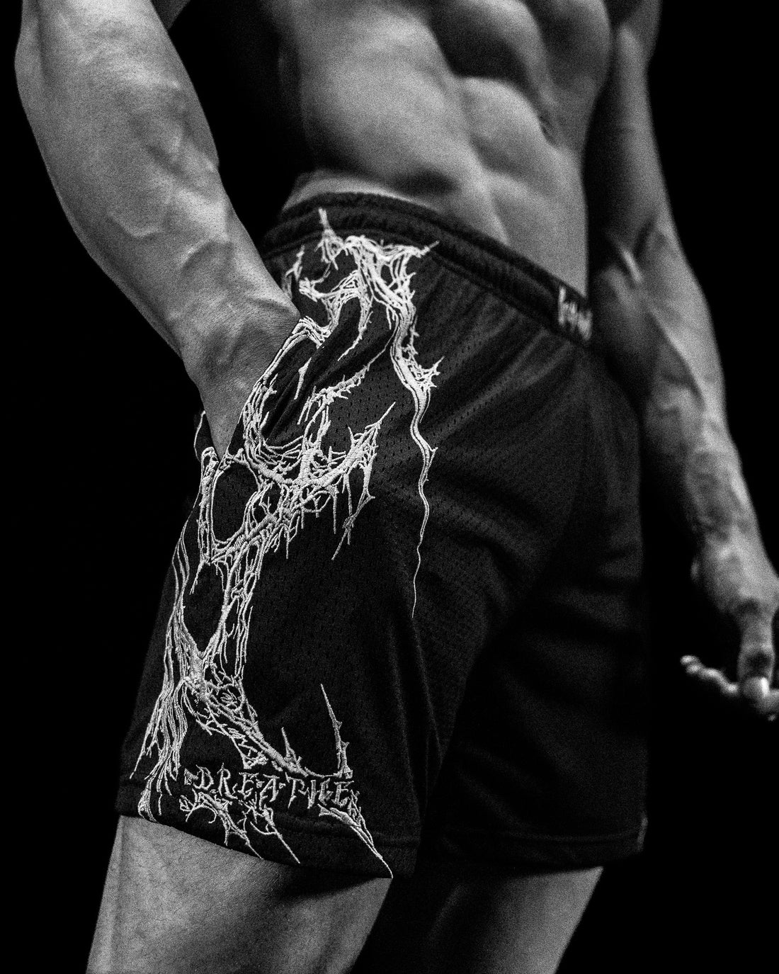 Eclipse Embroidery Bodybuilding Mesh Shorts [VOID BLACK]
