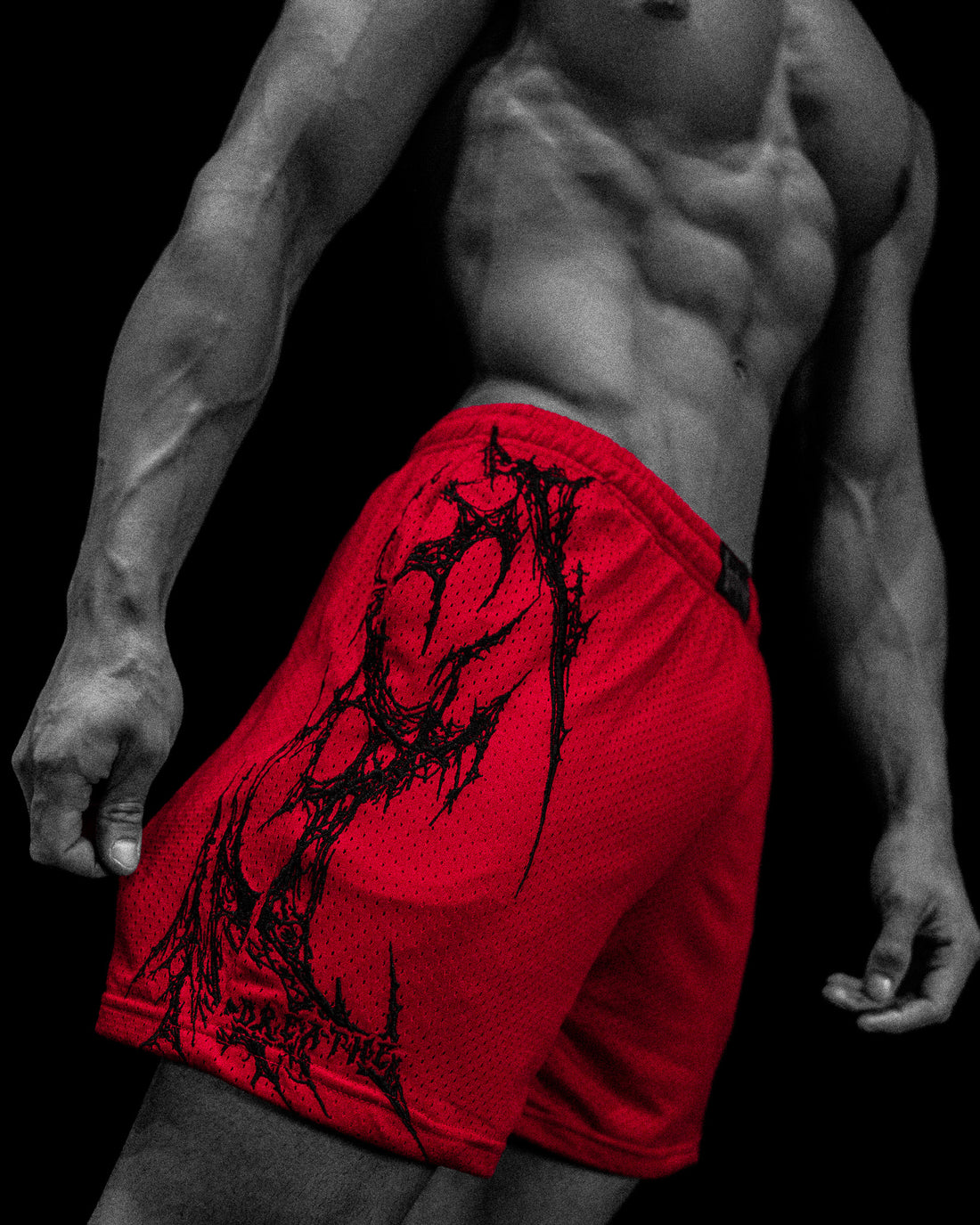 Eclipse Embroidery Bodybuilding Mesh Shorts [CRIMSON]