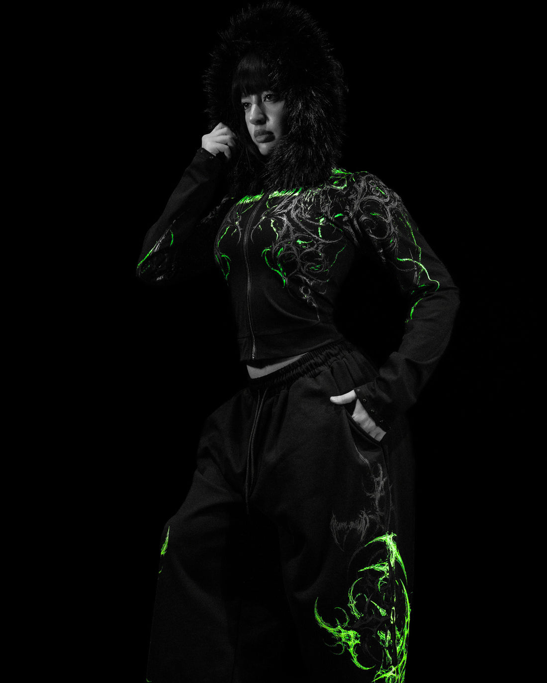 Infernal Faux Fur Lined Zip-Up [GLOW IN THE DARK]