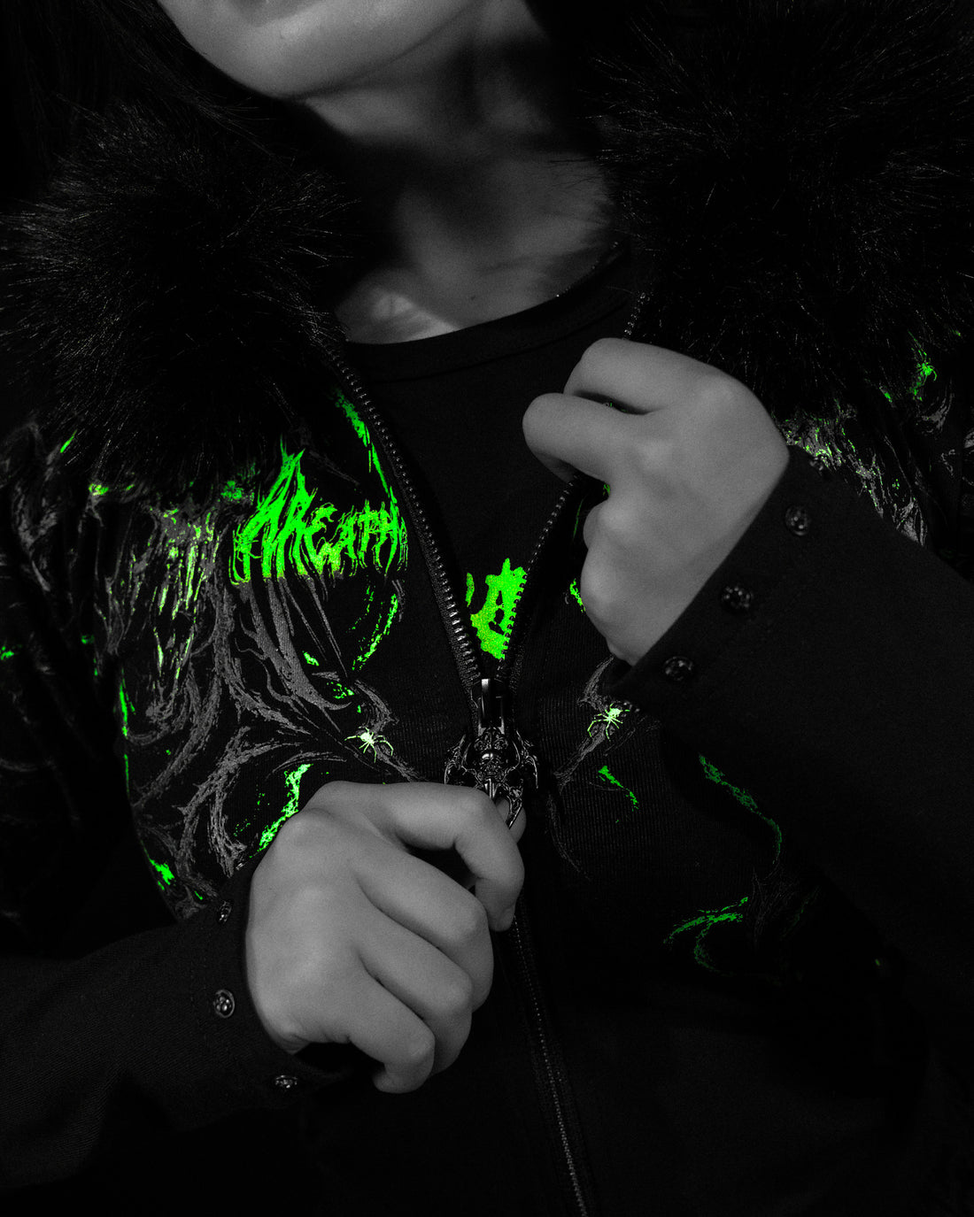 Infernal Faux Fur Lined Zip-Up [GLOW IN THE DARK]