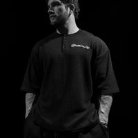 Oversized Elegance Waffle Henley [VOID BLACK]