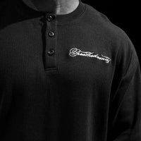 Oversized Elegance Waffle Henley [VOID BLACK]