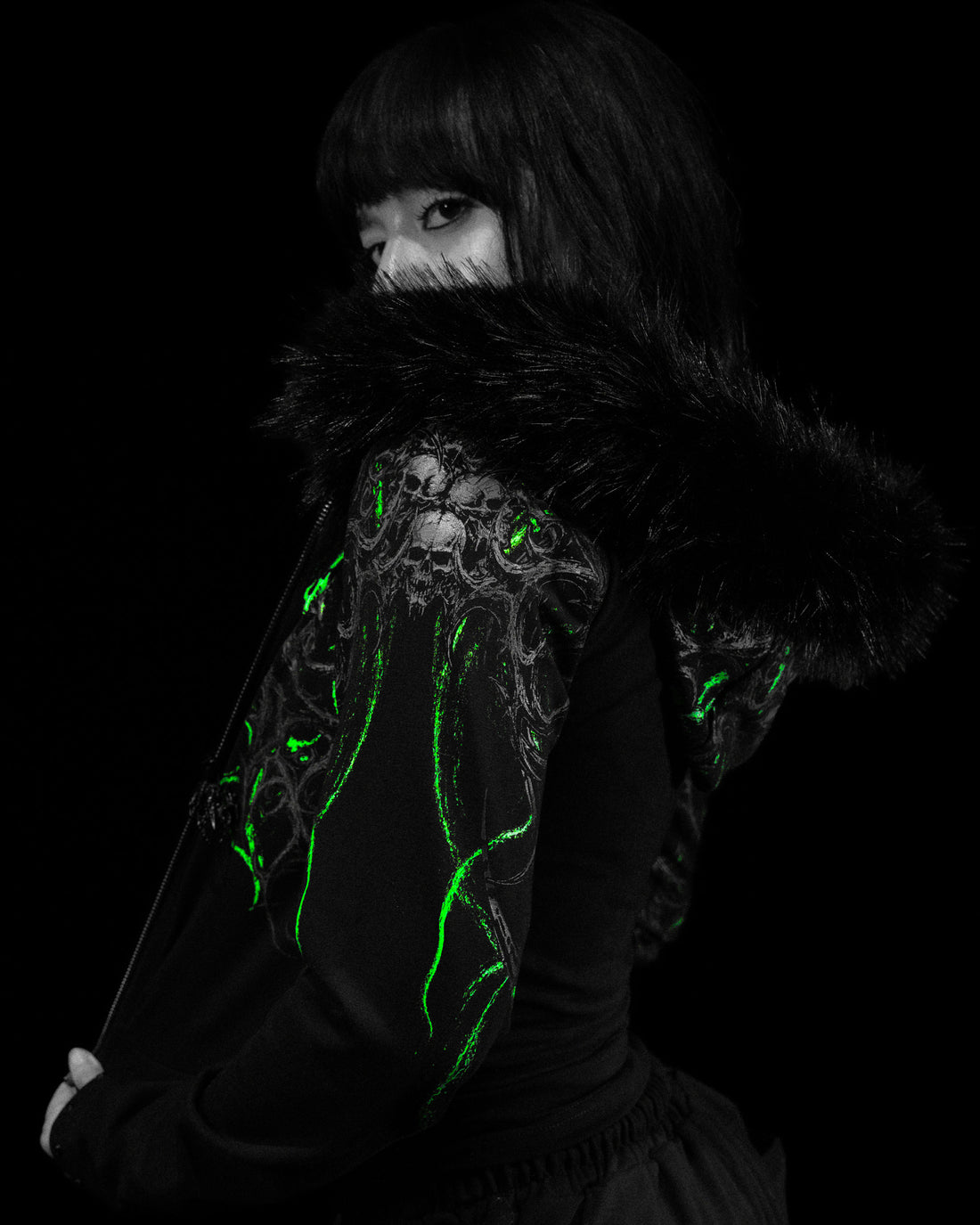 Infernal Faux Fur Lined Zip-Up [GLOW IN THE DARK]