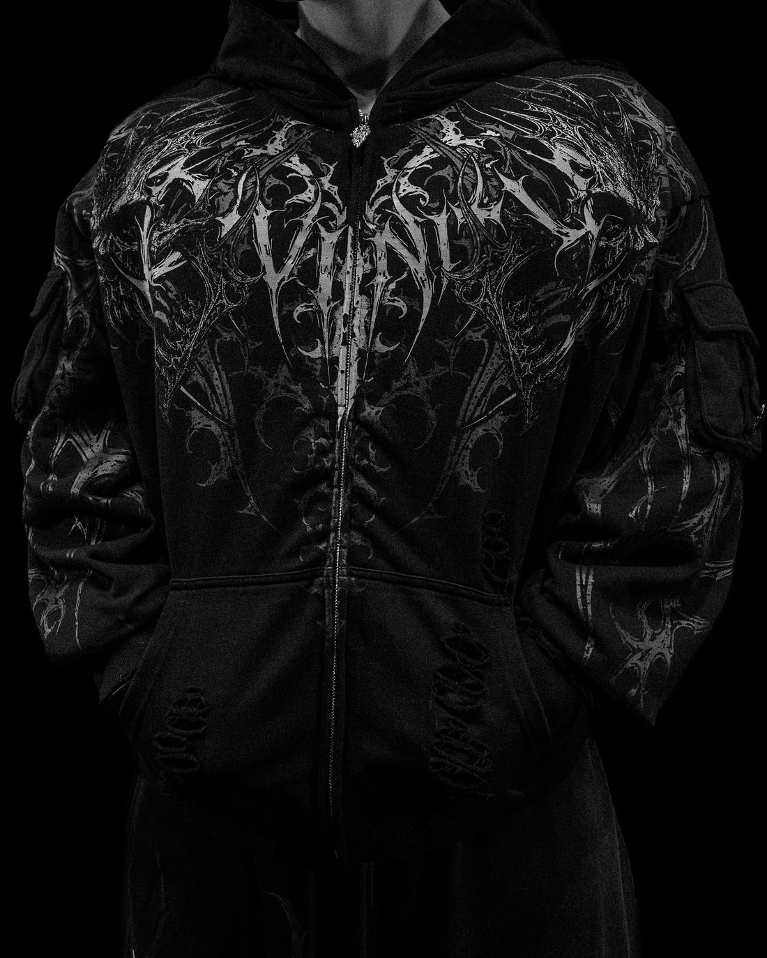 Vindicator Tarnished Cargo Oversized Zip-up Hoodie [VOID BLACK]