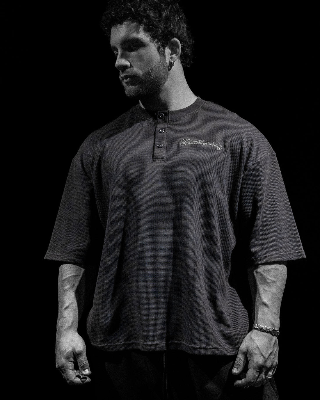 Oversized Elegance Waffle Henley [BLUEBERRY MUFFIN]