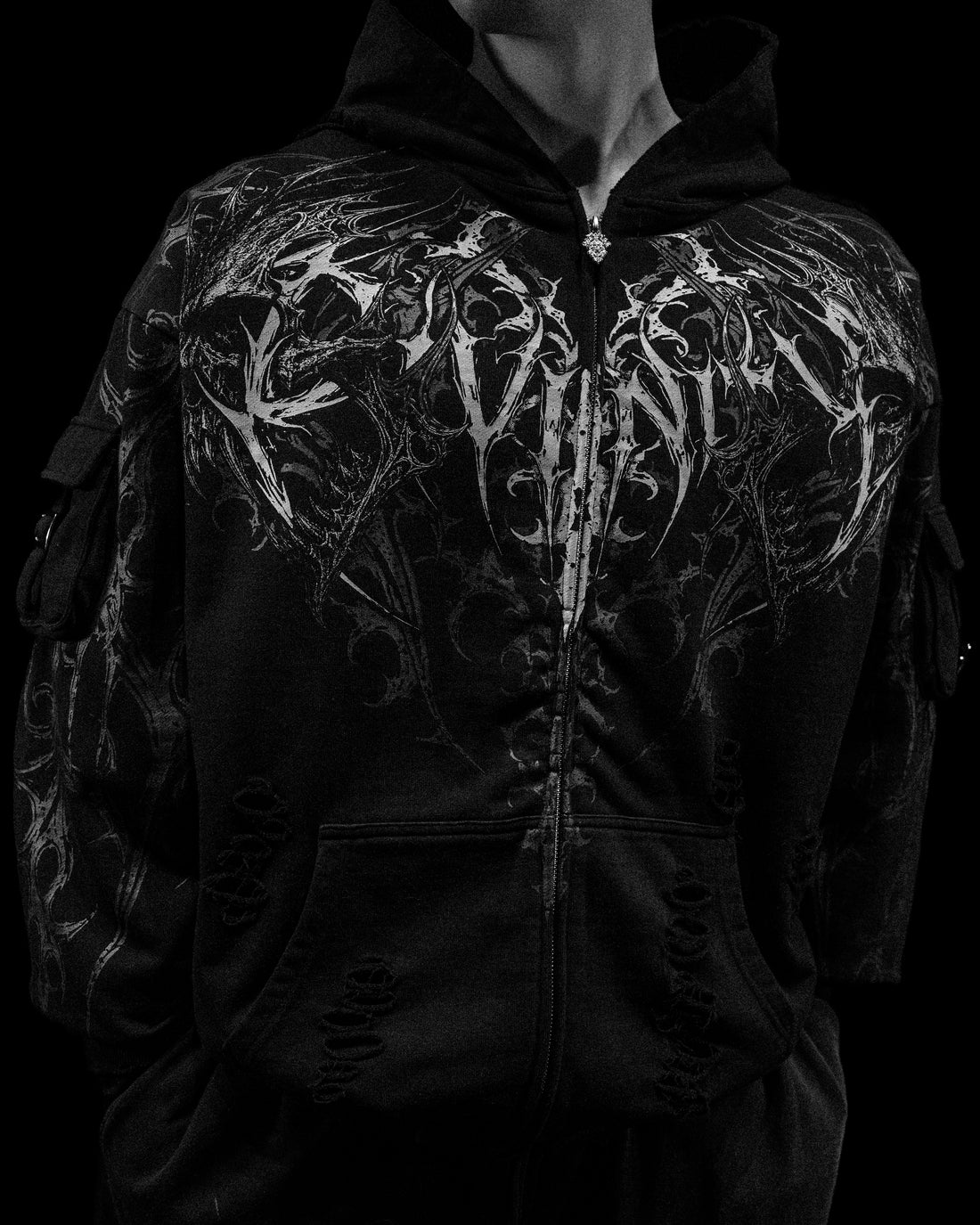 Vindicator Tarnished Cargo Oversized Zip-up Hoodie [VOID BLACK]