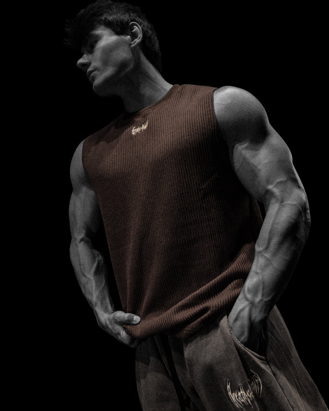 Waffle Knit Cut-off Tee [ESPRESSO]