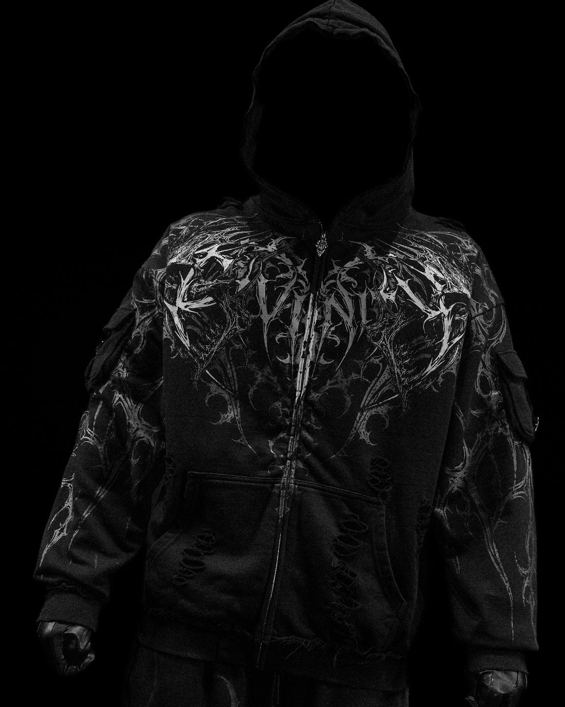 Vindicator Tarnished Cargo Oversized Zip-up Hoodie [VOID BLACK]