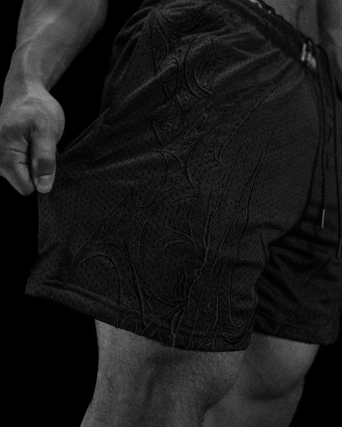 Skeletal Embroidered Bodybuilding mesh shorts [DARKNESS]