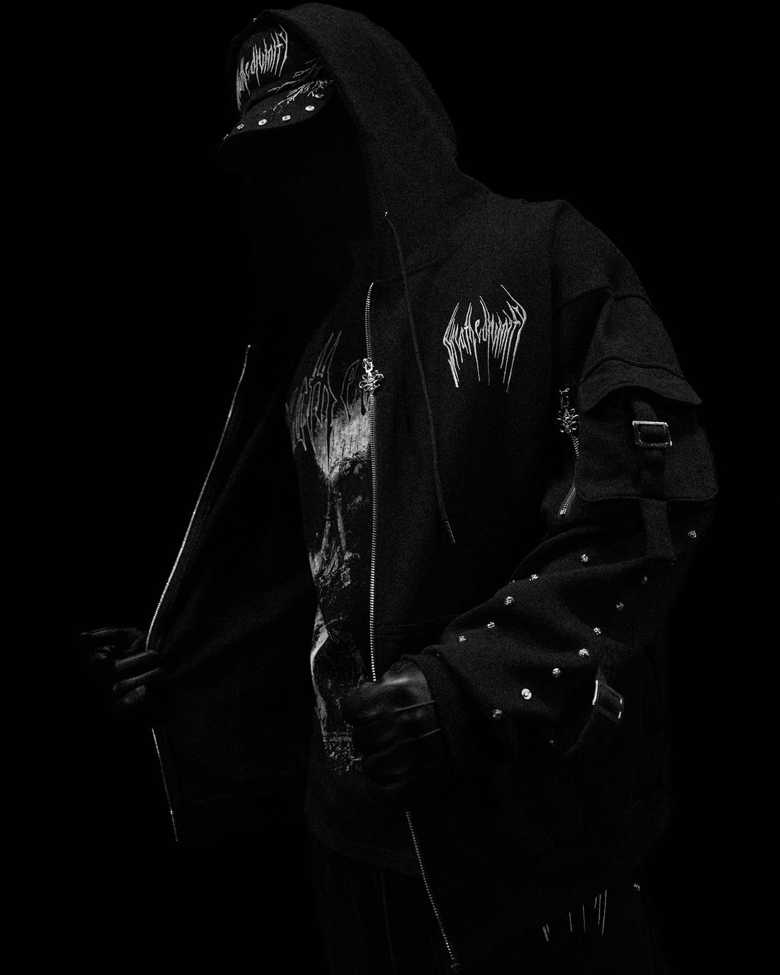 Metallic Tactical Oversized Cargo Zip-up Jacket [DARKNESS]