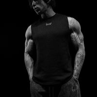 Waffle Knit Cut-off Tee [OBSIDIAN]