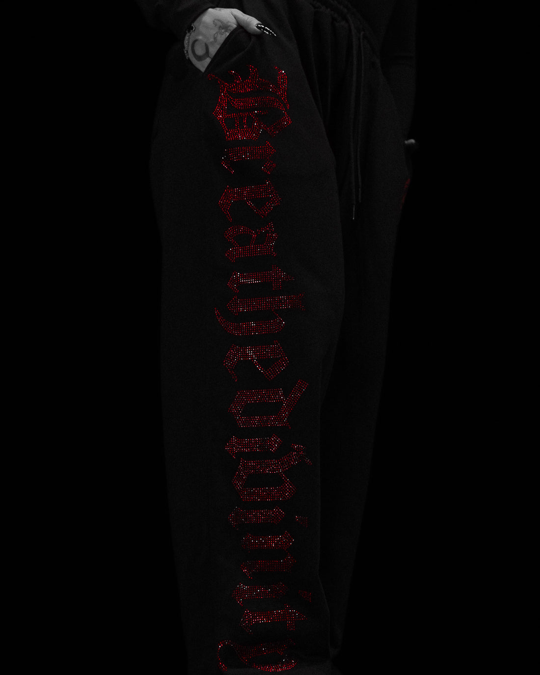 Womens Luxe Rhinestone Banana Uncuffed Sweatpants [NIGHTMARE]