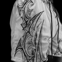 Skeletal Embroidered Bodybuilding mesh shorts [DIVINE WHITE]