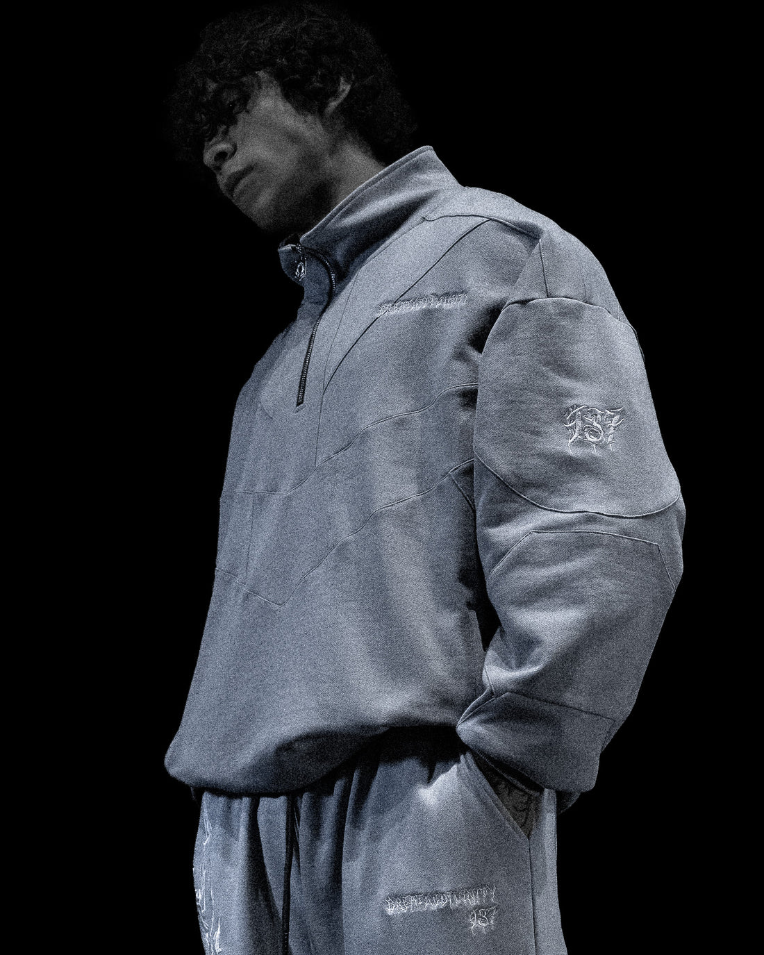 937 Embroidered Tactical Oversized Full-Zip Jacket [GUN METAL]