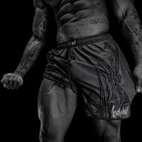 Skeletal Embroidered Bodybuilding mesh shorts [PURGATORY GREY]