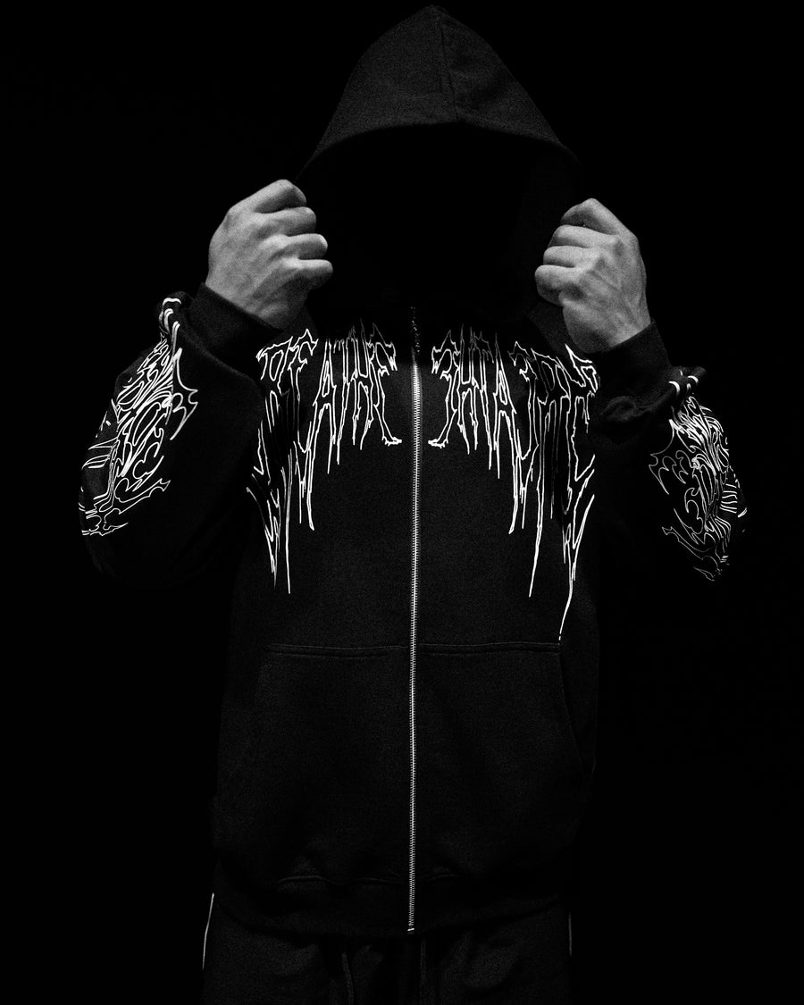 Abyssal Wraith Oversized Zip-up Hoodie [VOID BLACK]