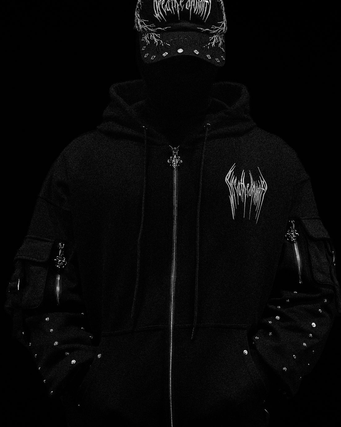 Metallic Tactical Oversized Cargo Zip-up Jacket [DARKNESS]